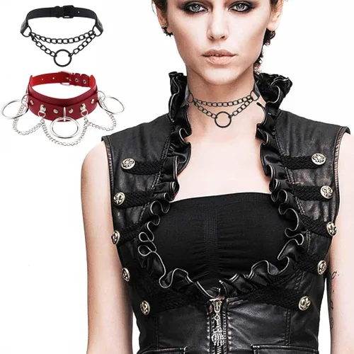 Vista 3 de Gargantilla ajustable de cuero gótico punk para mujeres hombres y niñas