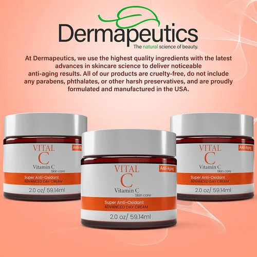 Vista 7 de Dermapeutics Crema hidratante facial avanzada con vitamina C – Antioxidante, hidratante de día y noche para reducir arrugas, líneas finas, ojeras