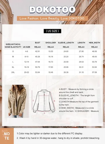 Vista 6 de Dokotoo - Chaqueta para mujer, manga larga, con botones y capucha, de vellón, cálida, a cuadros