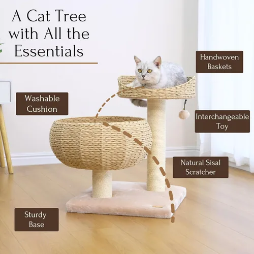 Vista 5 de PetPals tazón de cuerda de papel color natural con posadero para gato Beige Marrón