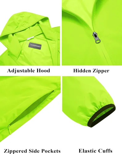 Vista 4 de COOFANDY Chaqueta impermeable para hombre, ligera, impermeable, con capucha, para correr, senderismo, ciclismo