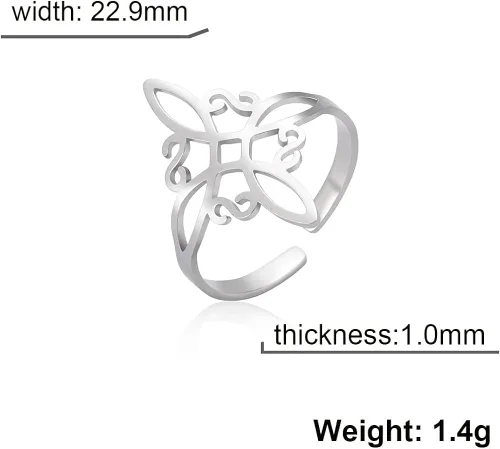 Vista 2 de Fuqimanman2020 Conjunto de collar de anillo de nudo de bruja de acero inoxidable ajustable, brujería celta, nudo de amor, anillo abierto, anillo