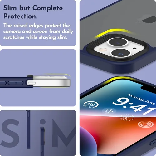 Vista 6 de Funda compatible con iPhone 14 con protector de pantalla, cuerpo completo, a prueba de golpes, con protector de cámara, translúcido mate, funda