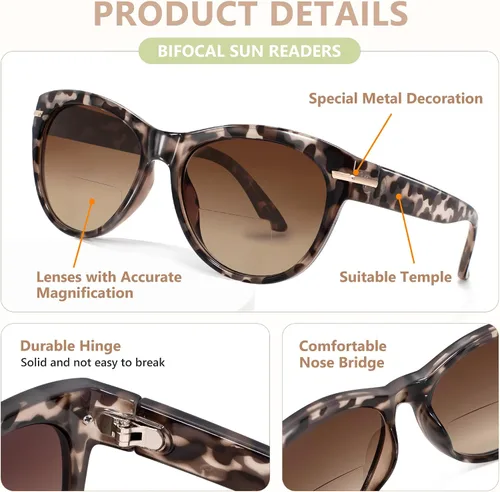 Vista 4 de EASY READ Pack de 2 lentes de sol bifocales para leer para mujer, lentes de sol modernos con protección UV400