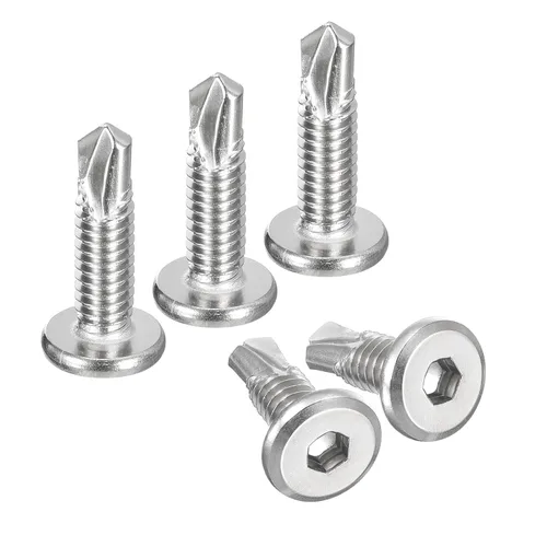 Vista 13 de uxcell Tornillos Autorroscantes de Encaje Hexagonal, 1/4 x 1 Acero Inoxidable 410 Tornillo de Perforación de Cabeza Plana para Chapa Metálica 100