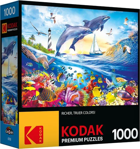 Vista 2 de RoseArt - Kodak Premium - Playful Summer Dolphins - Rompecabezas de 1000 piezas para adultos Adult Puzzle, 20" x 27" Finished Size, Fully