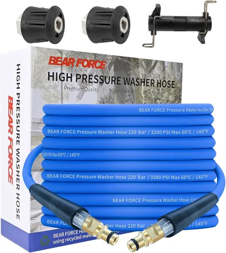Vista 13 de BEAR FORCE Manguera de lavado de alta presión flexible suave con conexión de latón M22-14/0.591 in 1/4 pulgadas x 32 pies y 2900 PSI, manguera