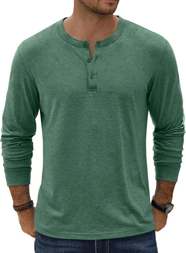 Vista 15 de COOFANDY Camiseta Henley de Manga Larga para Hombre Camisas Pullover Casuales Ligeras Camisetas Básicas Suaves Elásticas Tops de Otoño