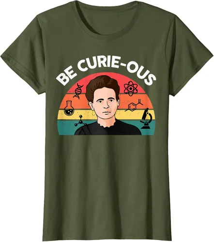 Vista 8 de Camiseta de ciencia para mujer Be Curie-ous Marie Curie Funny Chemist Teacher, Azul Azul Pastel
