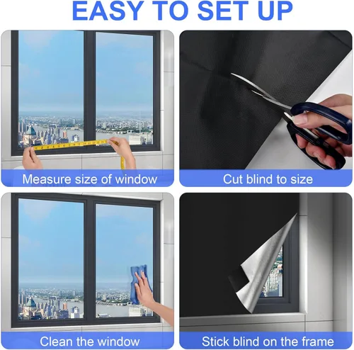 Vista 5 de Cubierta de Ventana Oscura Portátil, Cortinas Oscuras Mejoradas de 47"x57" Sin Taladro, Cortadas, DIY, Cintas Autoadhesivas de Gancho y Bucle