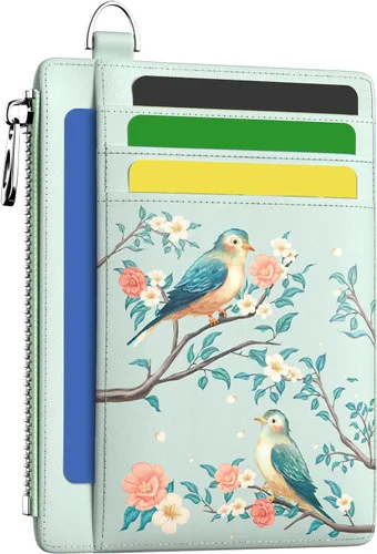 Vista 42 de Hancynir Cartera delgada para mujer con soporte para tarjetas de crédito RFID, pequeña mini funda para tarjetas con bolsillo frontal de PU, cartera