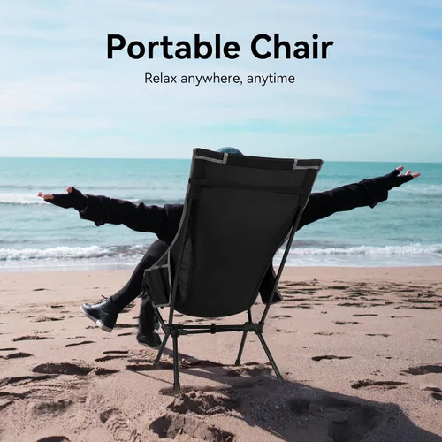 Vista 7 de TOBTOS Silla de camping portátil de respaldo alto, soporta 440 libras, silla plegable ultraligera con soporte para la cabeza, silla de mochilero