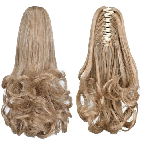 Vista 47 de Extensiones de cola de caballo, extensiones de cabello de cola de caballo con clip de garra marrón oscuro para mujer, pieza de cabello rizado