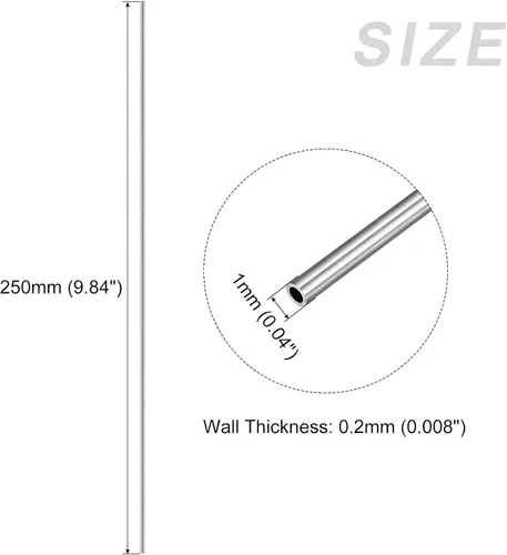 Vista 2 de METALLIXITY Tubo de acero inoxidable 304 (0.039 in de diámetro exterior x 0.008 in de pared T x 9.843 in de largo), 4 piezas, tubo recto