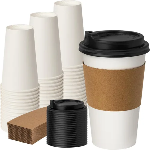 Vista 14 de METAPRINT - Paquete de 100 tazas de café desechables de 16 onzas con tapas Negro