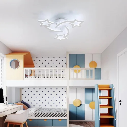 Vista 2 de Lámpara de techo LED moderna, lámpara de techo empotrada en forma de estrella de 45 W, 3 cabezales, control remoto regulable cerca de lámparas