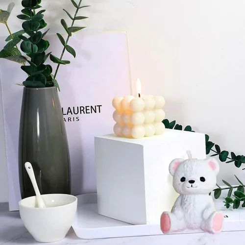 Vista 7 de Molde de silicona de oso de peluche 3D de burbujas y bolas superpuestas 3D con soportes para agujas de vela para decoración de mesa de jabón de vela