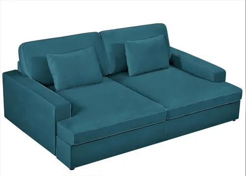 Vista 10 de Container Furniture Direct Moderno sofá cama de terciopelo con diseño lujoso, elegante centro de mesa para salas de estar elegantes y cómodos Gris