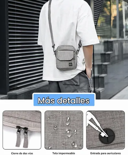 Vista 3 de BJLFS Small Crossbody Bag Side Shoulder Bag for Men Women, Travel Passport Wallet Bag, Small Neck Pouch Side Shoulder Bag A1-gris-Large