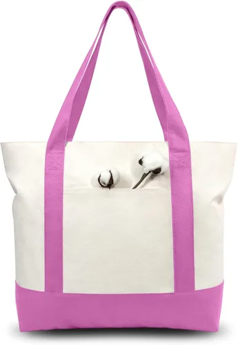 Vista 46 de TOPDesign Paquete de 1 bolsa de lona con bolsillo externo, bolsa de compras reutilizable para comestibles, cierre de cremallera superior, artículos
