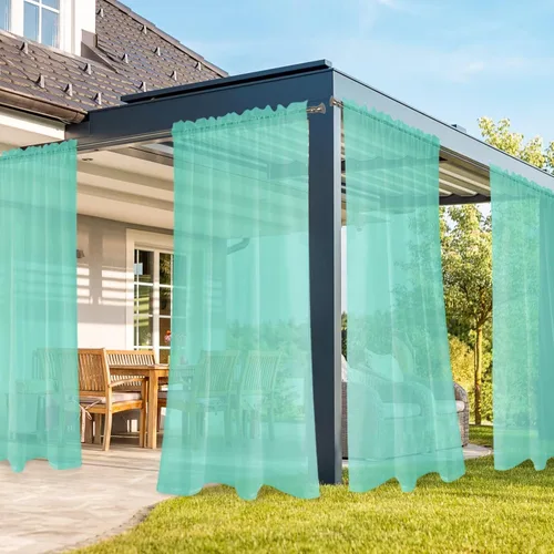 Vista 12 de SpaceDresser Cortinas traslúcidas para patio y exteriores, 4 paneles impermeables con bolsillo para barra, cortina interior para sala de estar Aqua