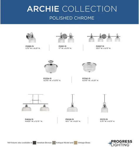 Vista 6 de Progress Lighting P2989-15 Colección Archie Tocador de Baño Costero de Cristal Transparente Prismático Doble, 1 Luz, Cromo Pulido