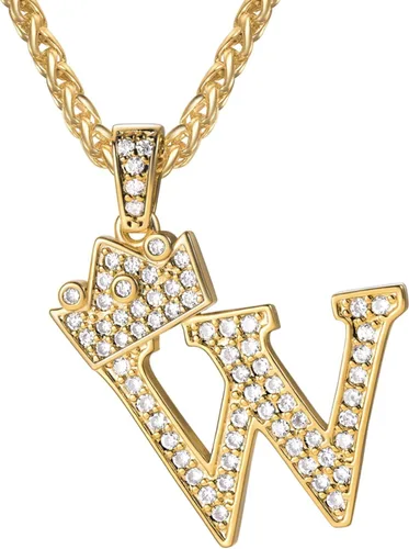 Vista 55 de U7 Crown Initial Number Necklace for Men Women A-Z Letter Pendant Chain a. Oro