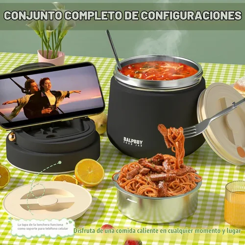 Vista 7 de Termo para alimentos calientes para adultos, 40 onzas, recipientes térmicos de sopa de boca ancha con aislamiento al vacío, frasco de comida de Negro