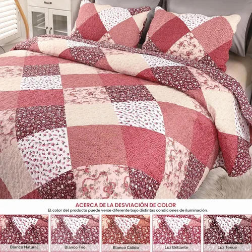 Vista 7 de Qucover Juego de Edredón Twin, 3 Piezas Multicolor con Estampado Floral de Patchwork Colcha Tamaño Twin, Juego de Ropa de Cama Twin de Microfibra