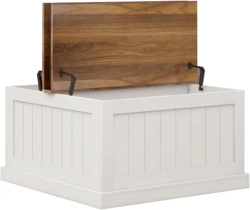 Vista 6 de Locsear Mesa de centro de granja, mesa central cuadrada de madera con gran compartimento de almacenamiento oculto para sala de estar, mesa de cóctel