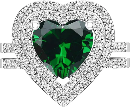 Vista 15 de Dazzlingrock Collection Juego de anillos de compromiso de doble halo con diamantes naturales redondos y piedras preciosas creadas en laboratorio