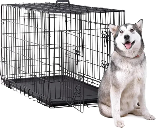 Vista 21 de Jaula negra para perros de 24 pulgadas, grande, XXL, plegable para perros grandes, jaulas de alambre de metal, jaula de segregación de animales