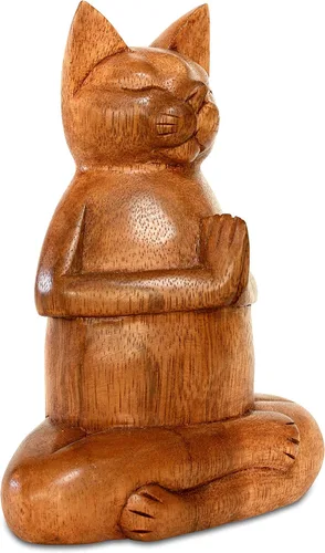 Vista 5 de G6 Collection Estatua de yoga de gato siamés tallada a mano de 8 pulgadas, escultura de estatua de yoga hecha a mano, decoración del hogar
