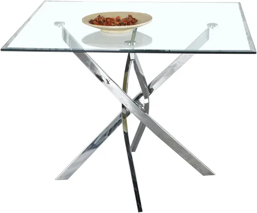 Vista 10 de SSLine Mesa de comedor redonda para 2-4, mesa de comedor de cristal transparente de lujo con base de pedestal plateada de 36 pulgadas, mesa