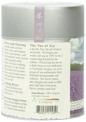 Vista 5 de Té de hierbas de lavanda The Tao of Tea, con hojas sueltas, en una lata de 2 onzas