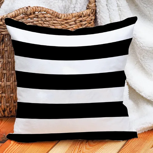 Vista 5 de Leaveland Juego de 2 fundas de almohada cuadradas de algodón y poliéster de 16 x 16 pulgadas, diseño de rayas blancas y negras, fundas decorativas