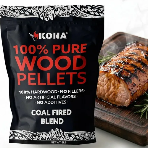 Vista 7 de Kona Gránulos de mezcla de pizza a carbón, mezcla de carbón y madera, diseñados para parrilla Ninja Woodfire al aire libre. Sabor rico y ahumado