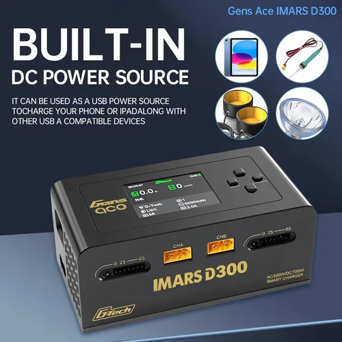 Vista 5 de Lipo Cargador de batería IMARS D300Gens。 Cargador de batería Lipo Serie G-Tech Smart Dual Lipo Balance Cargador AC 300W DC 700W (350W x 2), cargador