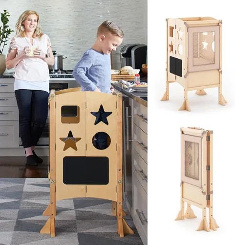 Vista 11 de Guidecraft Classic Kitchen Helper® - Torre para niños pequeños, color gris: plegable, altura ajustable, taburete de aprendizaje para niños