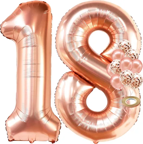 Vista 15 de KatchOn, Globo gigante de oro rosa del número 10 – 40 pulgadas Globo de oro rosa 10 con globos de confeti Decoraciones de 10 cumpleaños de oro