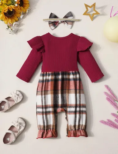 Vista 5 de Queenstyle Ropa de bebé niña de manga larga, overol lindo traje de bebé de 0 a 18 meses