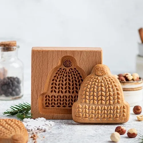 Vista 19 de Molde de Galletas de Madera Herramienta de Decoración de Galletas de Madera Moldes de Galletas 3D Molde de Hornear Gracioso Arte de Relieve Navidad