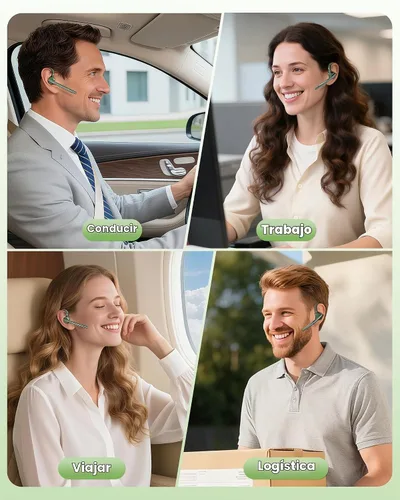 Vista 7 de Auriculares Bluetooth, 72H trabajo auricular inalámbrico de un solo oído Verde militar sólido