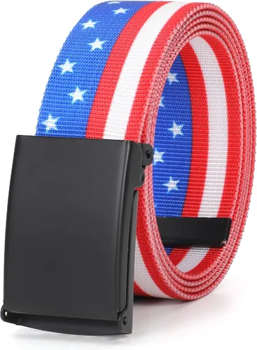 Vista 14 de WHIPPY Cinturón de tela con hebilla militar de color negro sólido, tapa abatible, totalmente ajustable, para hombre, con corte a medida
