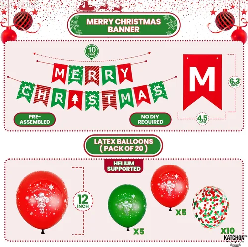 Vista 2 de KatchOn Globos de pancarta de Feliz Navidad, paquete de 25 Arco de globos de Navidad para decoraciones de fiestas