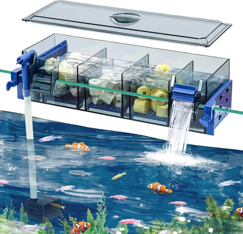 Vista 7 de Filtro de tanque de peces de acuario multicapa con oxigenación en cascada adecuado para tanques de peces de 5 a 50 galones, montaje flexible