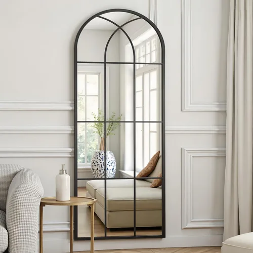 Vista 19 de Rowjut Espejo de pared en forma de arco de 30 x 20 pulgadas, espejo decorativo de pared y baño con marco de hierro, espejos de pared superior