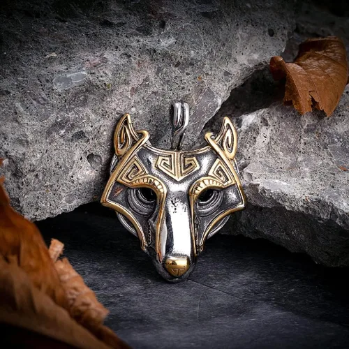 Vista 3 de HFUHLK Collar de cabeza de lobo vikingo, colgante de fenrir nórdico talismán escandinavo, joyería de acero inoxidable para hombre con cadena de 22