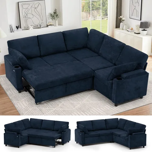 Vista 10 de Sofá modular de felpilla de 85 pulgadas con cama extraíble y Marrón