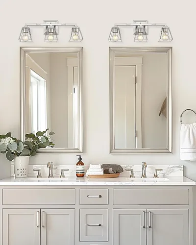 Vista 5 de HWH - Lámpara de baño moderna, lámpara de tocador de pared de níquel cepillado, lámpara de pared de tocador con campana cuadrada y pantalla
